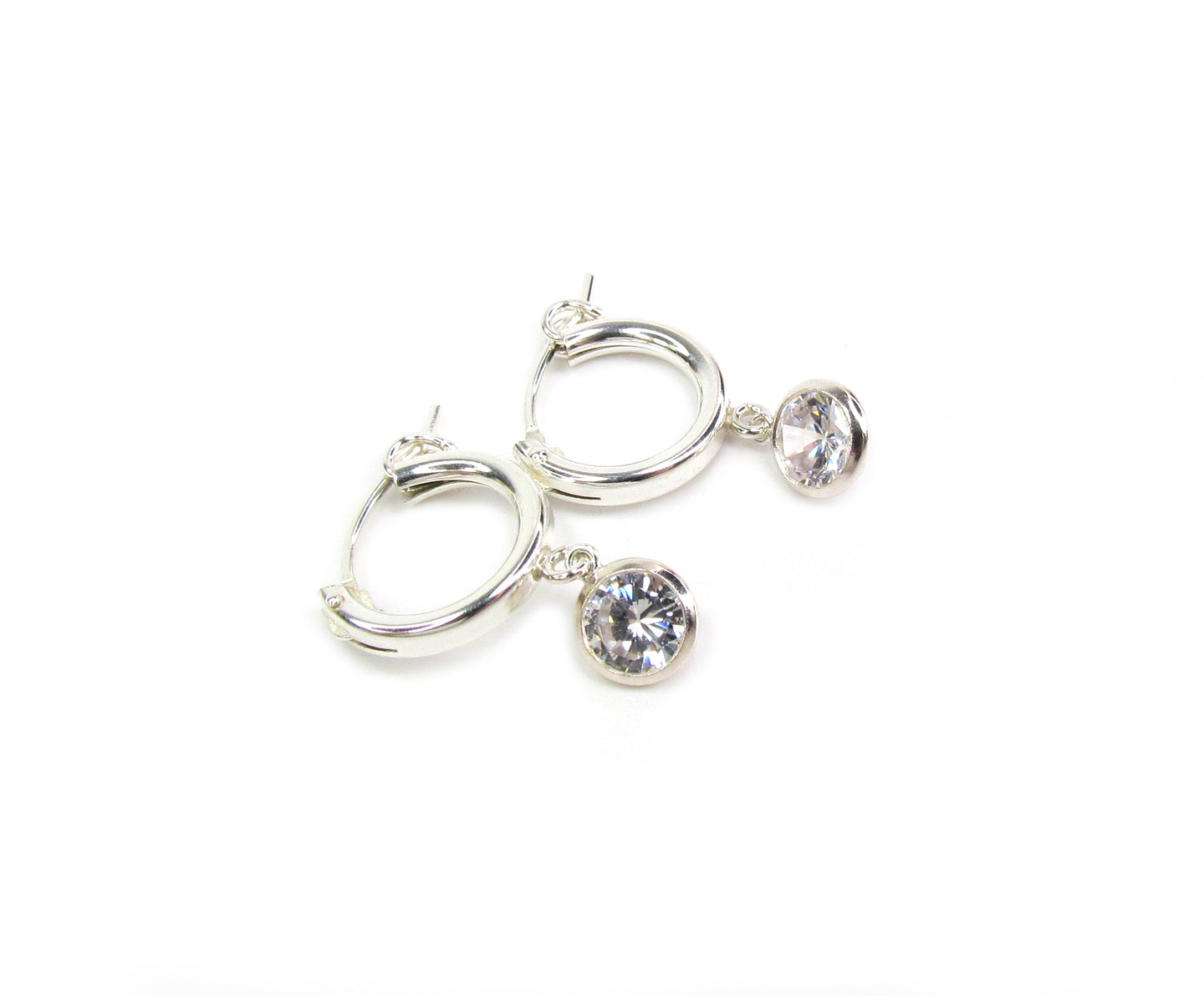 Hoop Earrings with CZ Drop Charm
